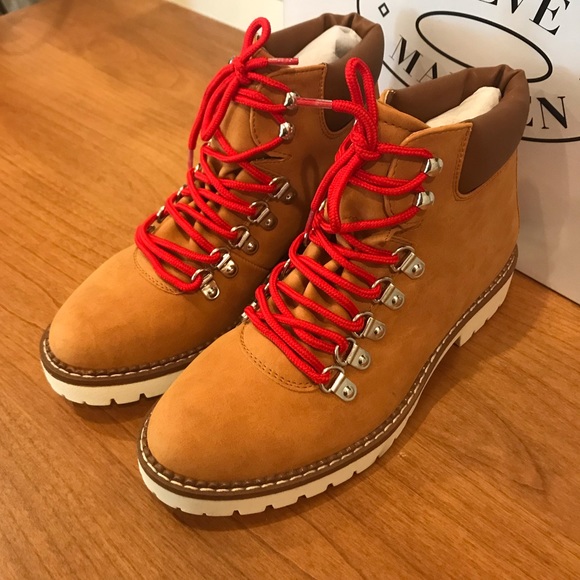 STEVE MADDEN Cognac Nubuck Red Lace Up Hiking Boot - Picture 5 of 8